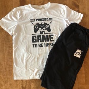 T-shirt and pant set. Gaming theme.  Size 13-14.
